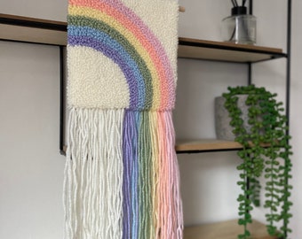 Medium Pastel Rainbow Wall Hanging, Colourful Wall Art, Nursery Decor, Rainbow Wall Art, Girls Bedroom Decor, Punch Needle
