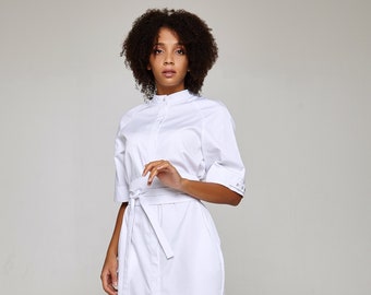 White  lab coat women Nurse scrub uniform Doctor clothes Elegant beautician uniform dress  gown women