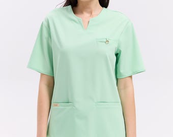 Stylish medical scrub set for women made from premium Italian fabric Doctor beauty wear Comfortable breathable uniform Everyday essential