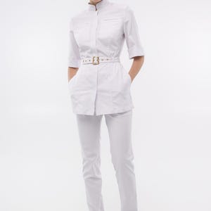 Chic White Medical Scrub Set for Nurses Doctors Comfortable Professional Workwear Premium Italian Fabric Durable