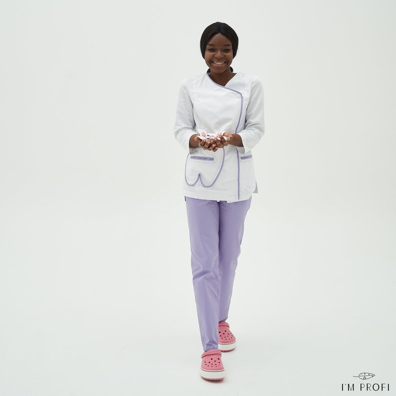 Dentist Scrub Set of Lab Coat and Pants Uniform Scrub Set for Workers