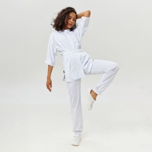 Beauty salon uniform Esthetician uniform of coat and pants Cosmetology cloth for beautician Scrub set for  workers and nurses