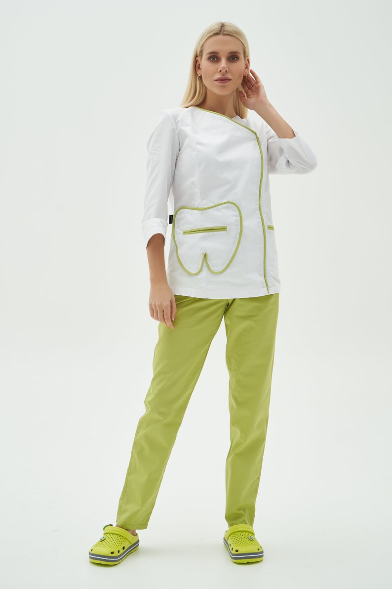 Dentist Scrub Set of Lab Coat and Pants Uniform Scrub Set for Workers