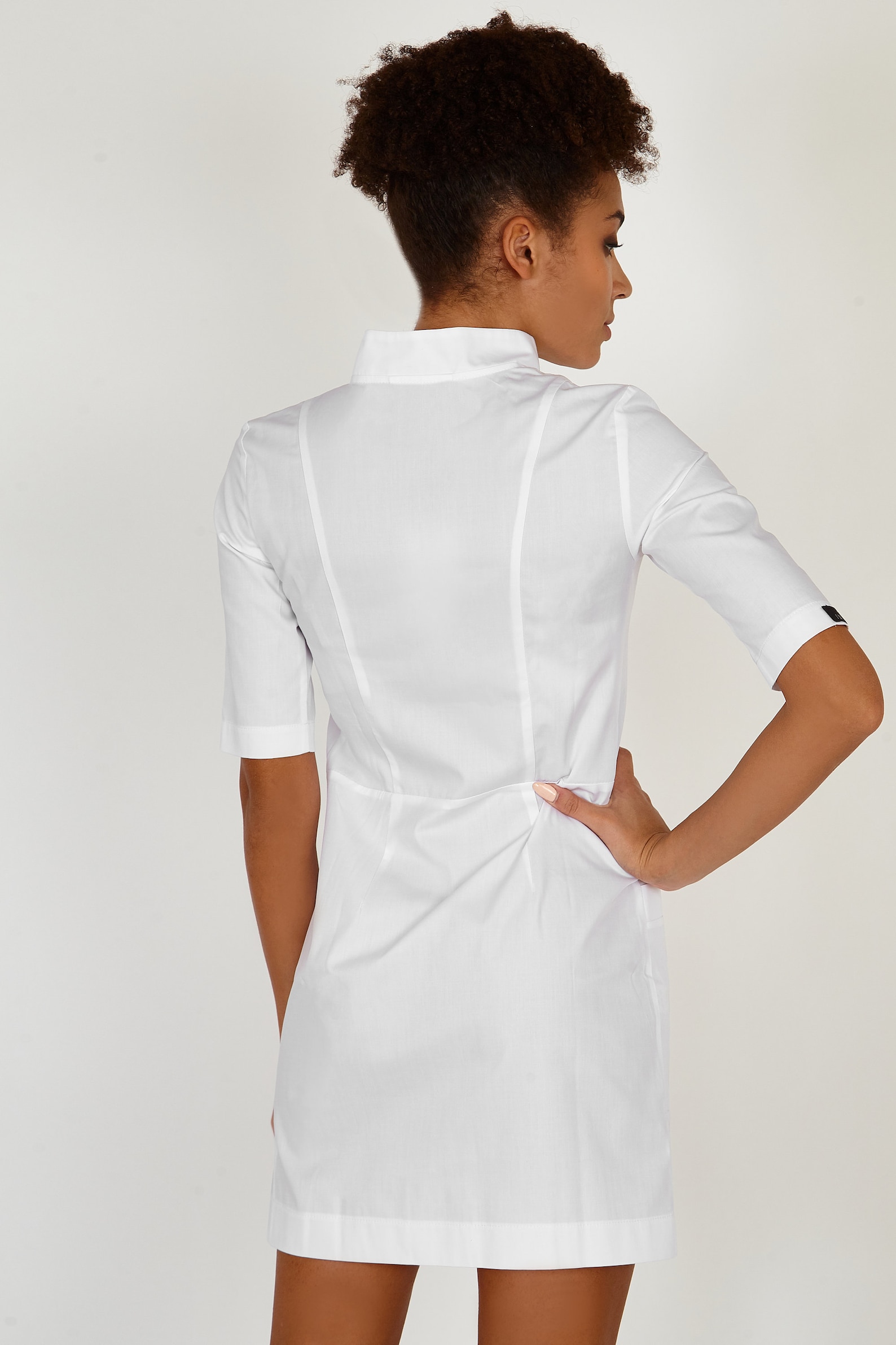 White Scrub Dress for Beautician Mini Lab Coat Women Short Nurse Dress