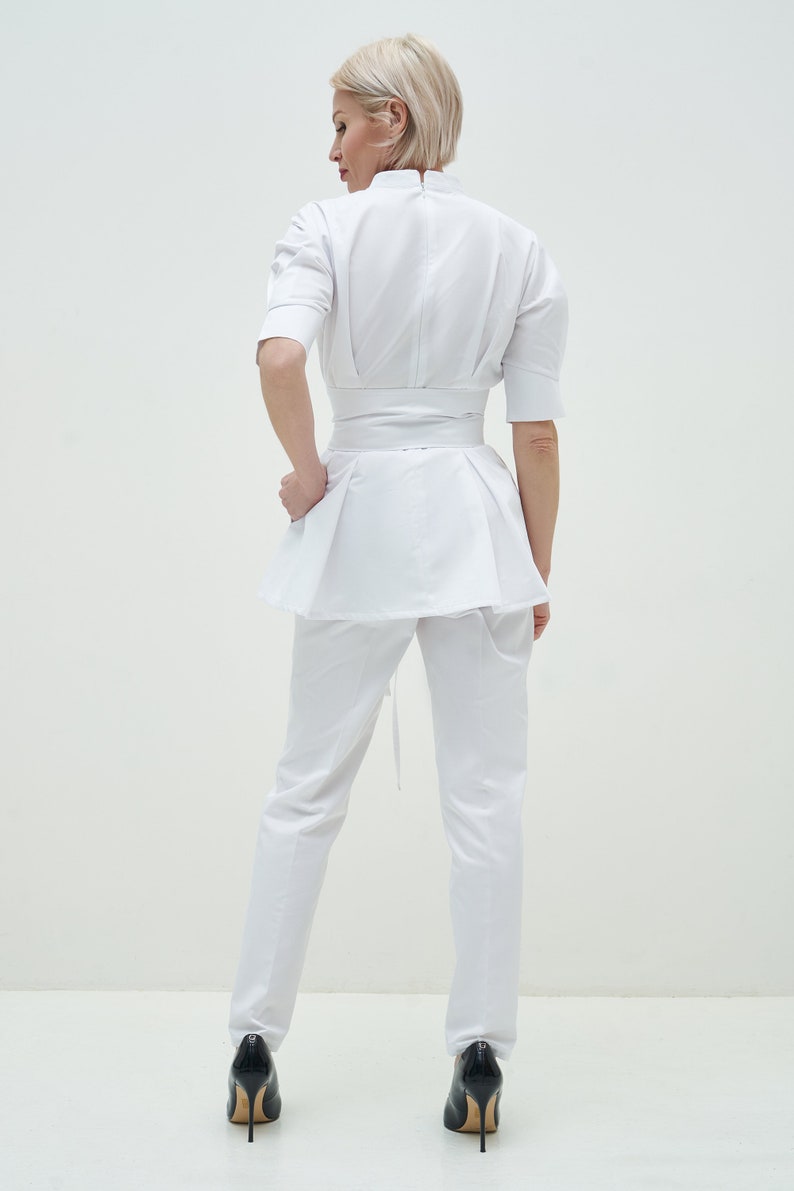 White Esthetician Scrub Set of Medical Lab Coat and Pants With Etsy