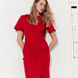 Red elegant lab coat uniform for nurses and workers Doctor scrub uniform women Beautician uniform dress Cosmetology cloth for beautician