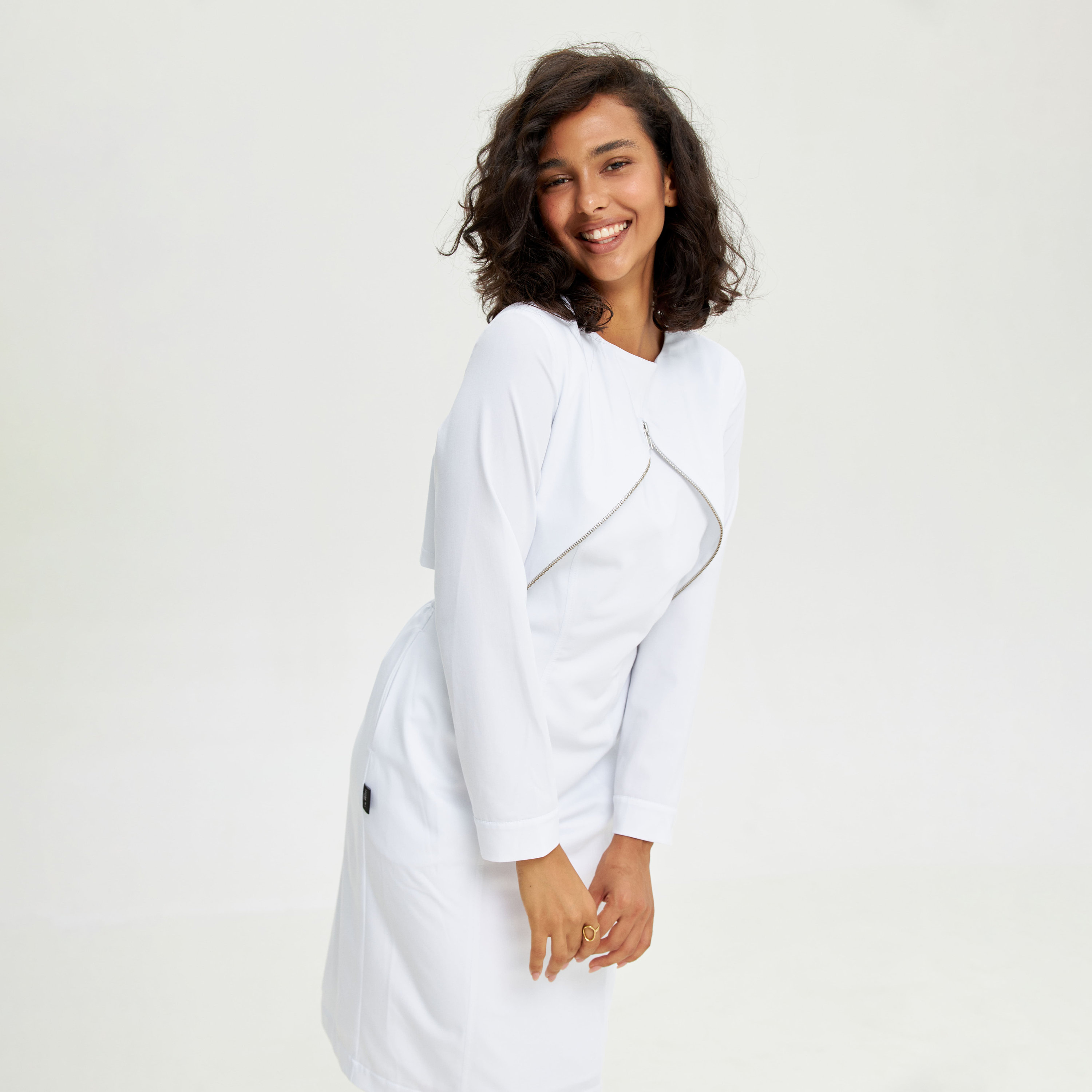 designer white dresses for graduation A.L.C. Zip-Front Dress Bellamy White Stretch Cotton Size 0 Short Sleev –  Celebrity Owned main image 0