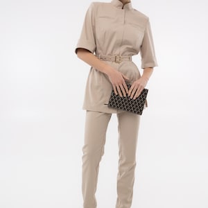 Stylish Doctor's Scrub Set Medical Workwear for Nurses Estheticians Elegant Medical Uniform for Women Italian Fabric Work Suit with Pockets