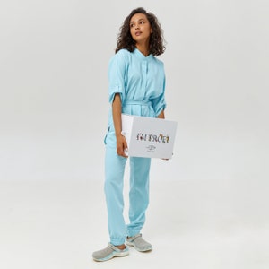 Beauty salon uniform Esthetician uniform of coat and pants Cosmetology cloth for beautician Scrub set for  workers and nurses