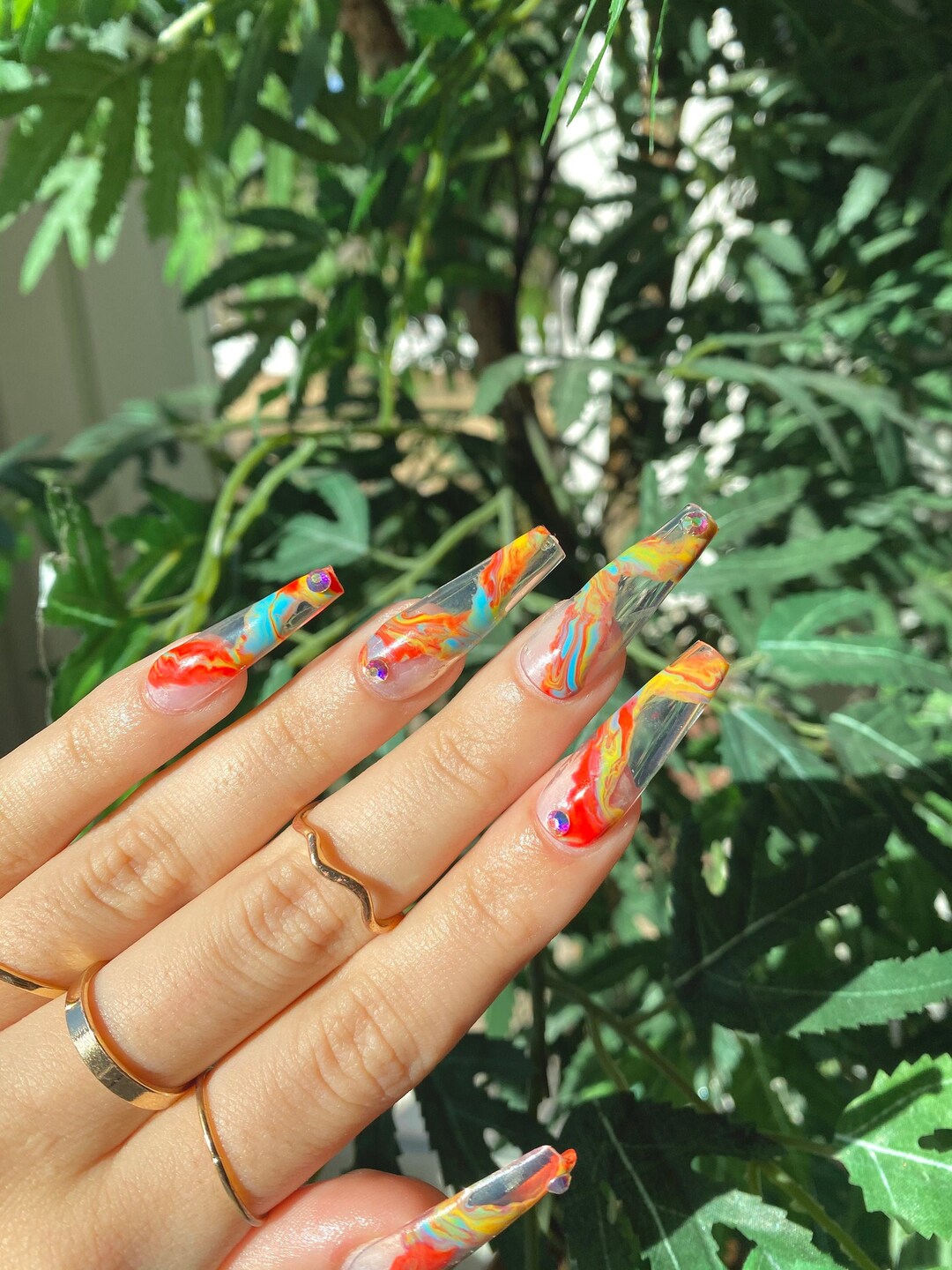 Abstract Paint Press on Nails Etsy