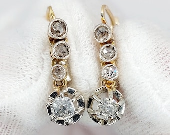 French Victorian sleepers 18k gold set with a line of old-cut diamonds (circa 1900) lever back earrings trembleuses