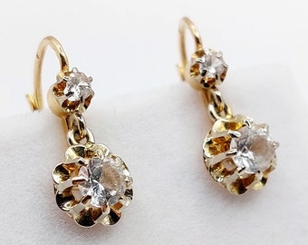 French antique sleepers 18k gold set with a white spinel in claw setting (circa 1920) Lever-back earring