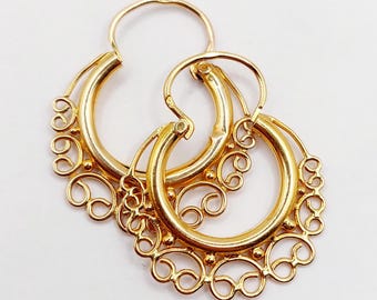 Boucles D'oreilles Dormeuses Antique Or 18k Circa 1900 - Gouttes Finement Travaillées