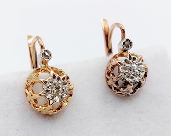 Puces D'oreilles Antique Or Blanc 18k Avec Diamants Anciens - Vers 1910 - Bijou Vintage