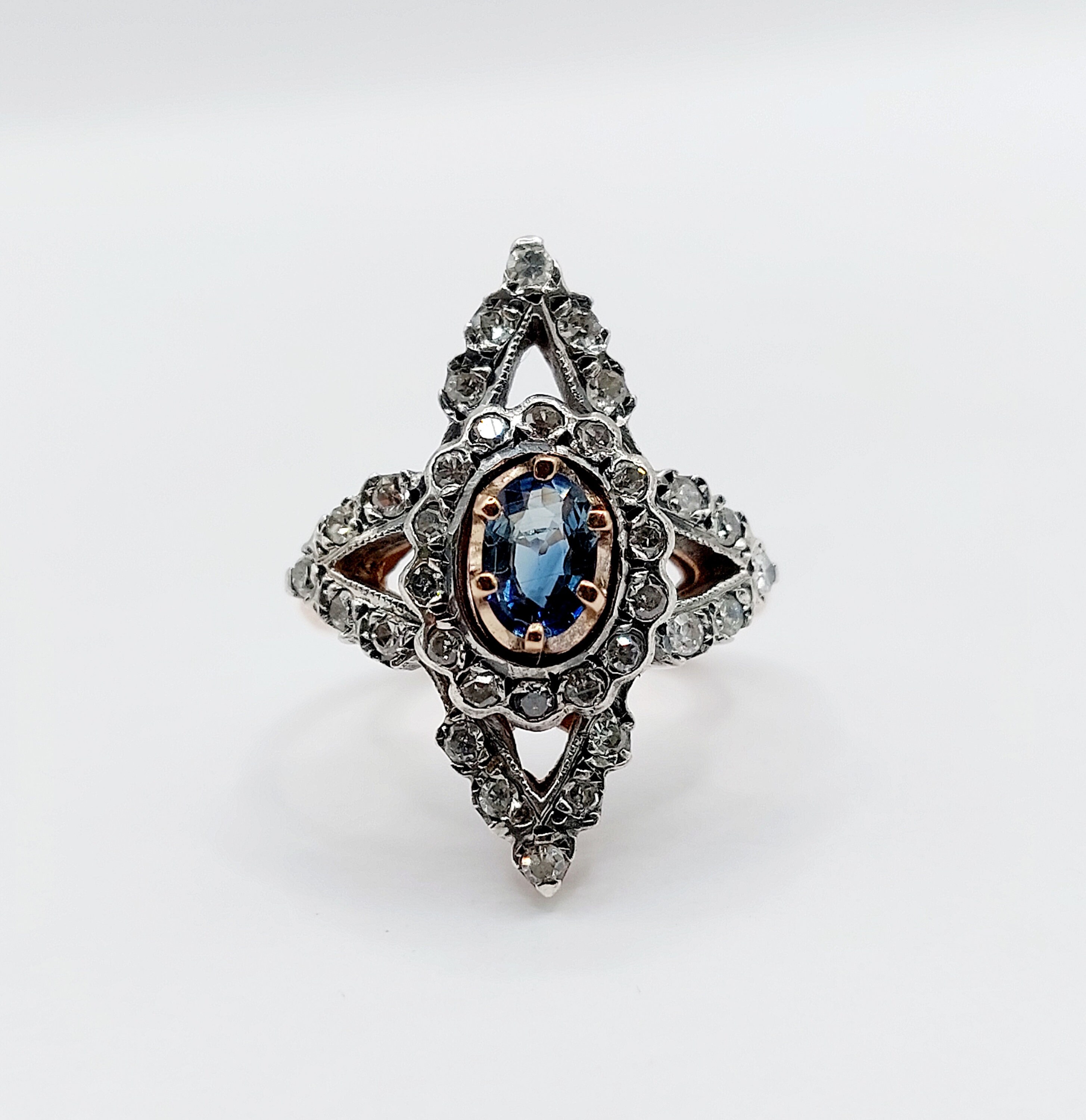 Bague Victorienne Marquise Or 18k Et Diamants - Taille 52, Circa 1850, Occasion