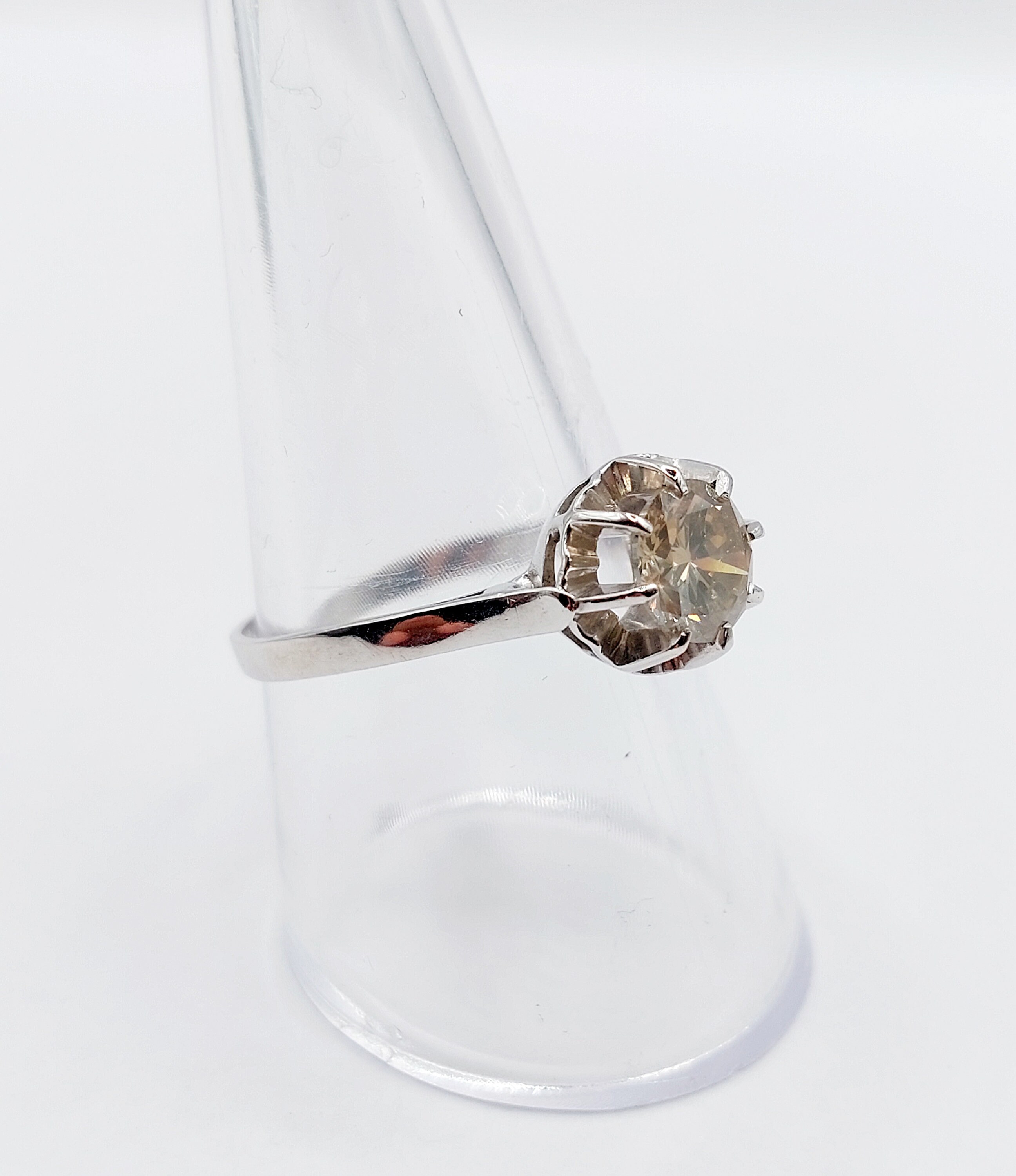 Bague Solitaire Or Blanc 18k Avec Diamant 1,04 Carats - Certificat AIG, Taille 58, Occasion