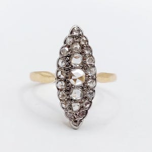 Bague marquise antique or 18k, platine et diamants taille roses (circa 1900)