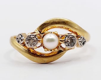 Bague Antique Or Rose 18k Rubis Et Perle Style Toi Et Moi - Circa 1900, Taille 52