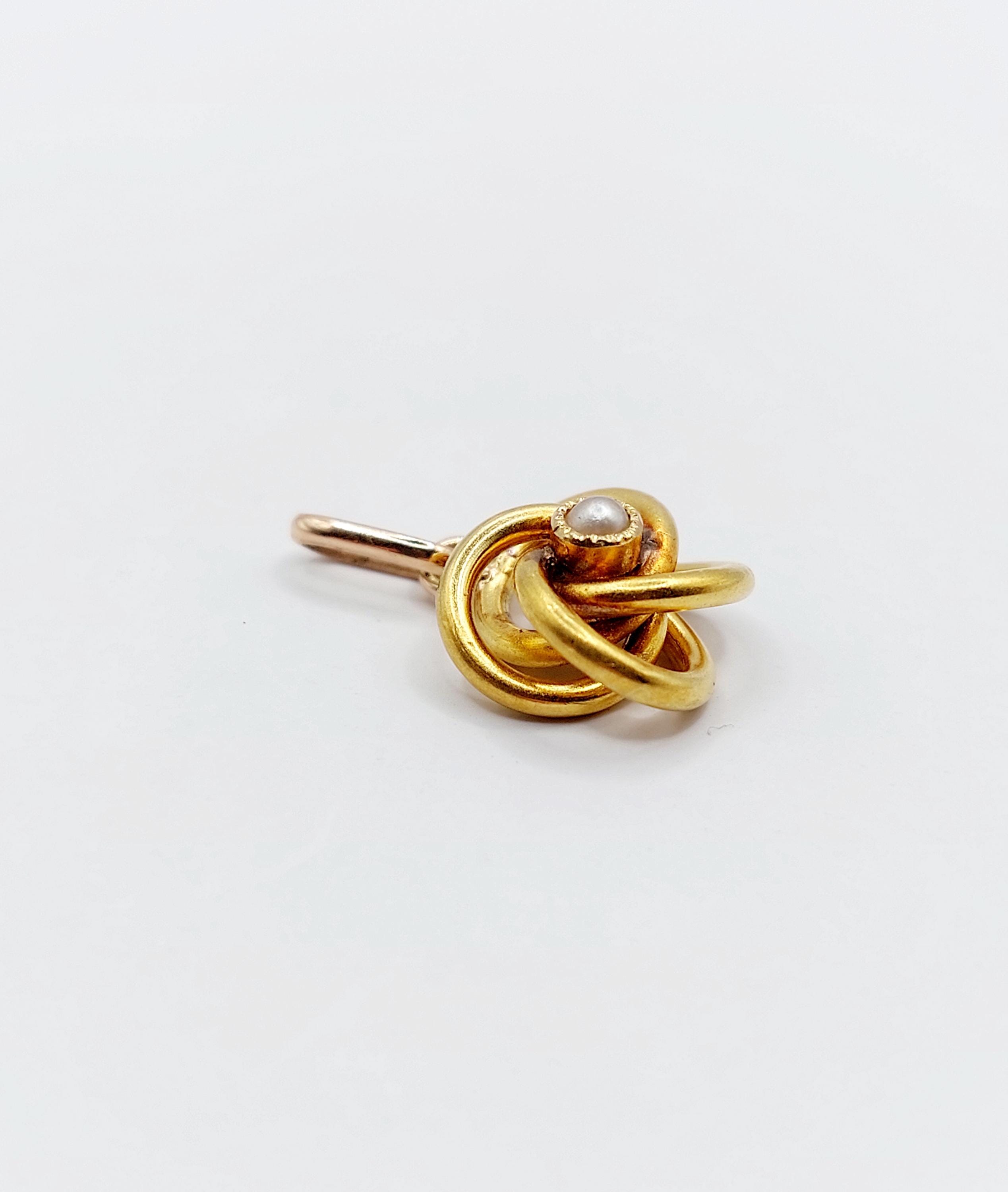 Pendentif Antique Or 18k Nœud Infini Avec Perle Baroque - Circa 1900 - Occasion