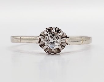 French art deco solitaire ring 18k white gold 0.15 carat old mine cut diamond (circa 1920)