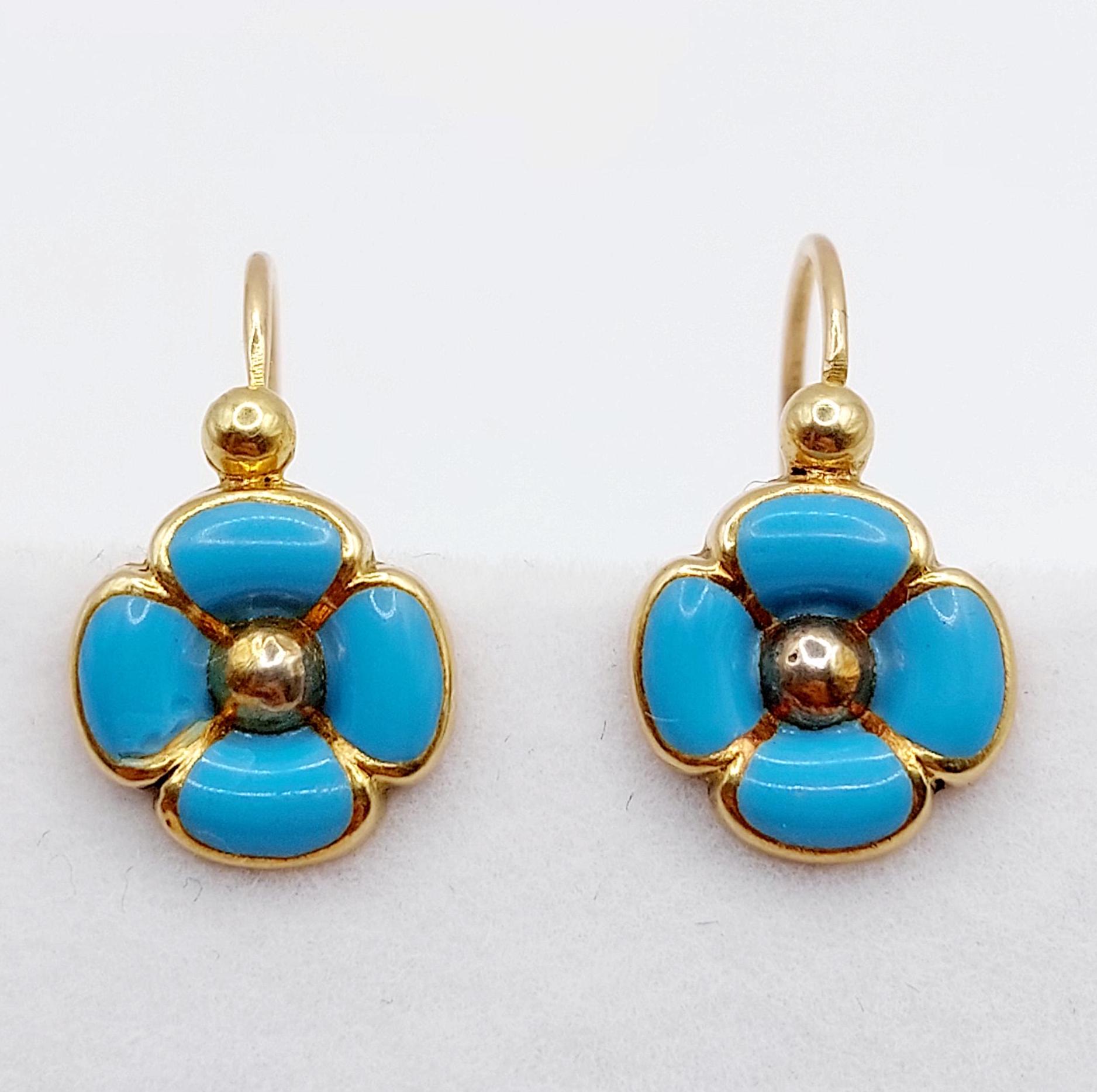 Boucles D'Oreilles Art Déco En Or 18k - Forme Fleur Avec Pierre Blanche - Dormeuses Circa 1940