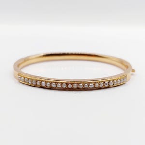 French Antique Victorian bangle bracelet 18k rose gold set with pearls (circa 1900)