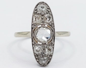 Bague Marquise Antique Or Rose 18k Avec Pierre Rouge Et Diamants - Taille 56 (années 1900)