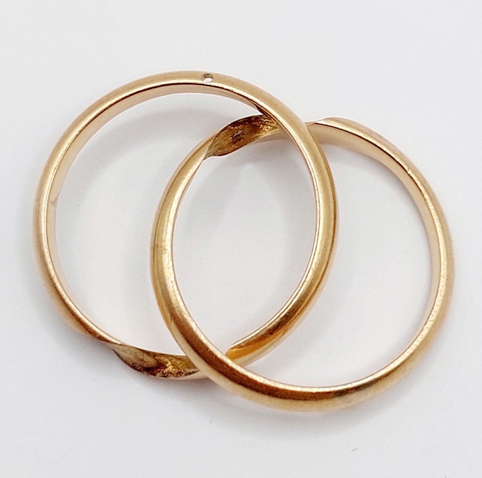 RARE Alliance jumelées antique or rose 18k finement travaillée