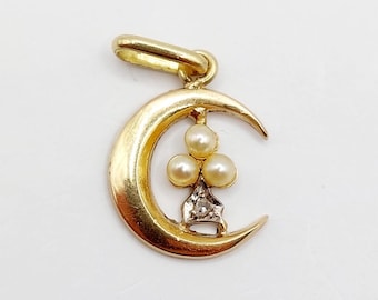 Pendentif antique or rose 18k formant un trèfle ornée de perles en sertis griffes (circa 1890) - France