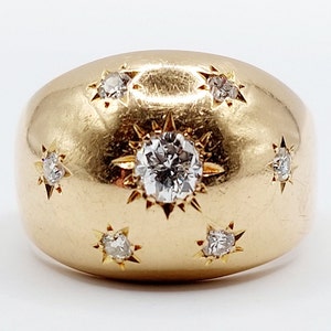 Bague Vintage En Or Rose 18k, Style Dôme Bombé Sertie D'un Diamant (vers 1940) - Taille 47