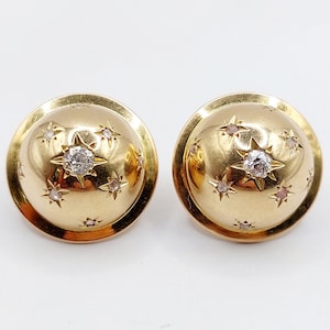 French art deco stud earrings 18k gold forming a half sphere set with 0.20 carats of old mine cut diamonds in star settings (circa 1950)