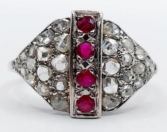 Bague Victorienne Or Rose 18k Avec Diamants Et Motif Trèfle - Taille 52 (circa 1880)