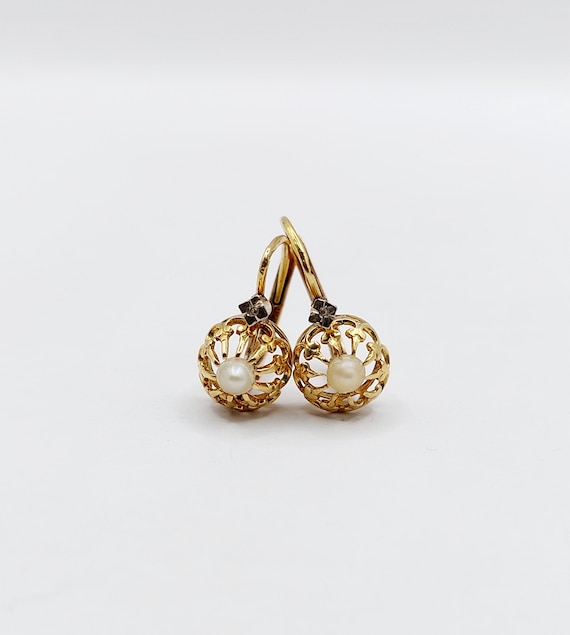 French Antique sleepers 18k gold set with pearls … - image 2