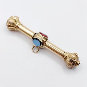 Antique watch key pendant 10k gold finely carfted set with agate cabochons (circa 1900) Victorian, charm