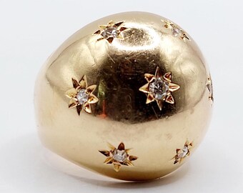Bague Or Rose 18k Diamant Ancienne Style Marguerite C.1900 - Taille 57