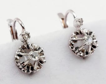 Boucles D'oreilles Dormeuses Antique Or Rose 18k Avec Pierres Blanches Serties Griffes - Circa 1920 - Occasion