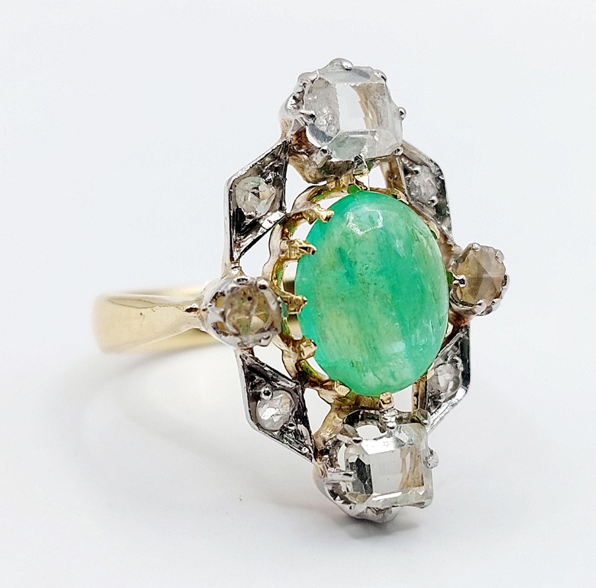 Bague Vintage Or 18k Marquise Ornée De Perles Et émail Bleu - Circa 1900 - Taille 56 - Occasion