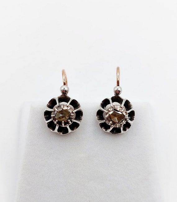 French Victorian sleepers 18k rose gold and silve… - image 10