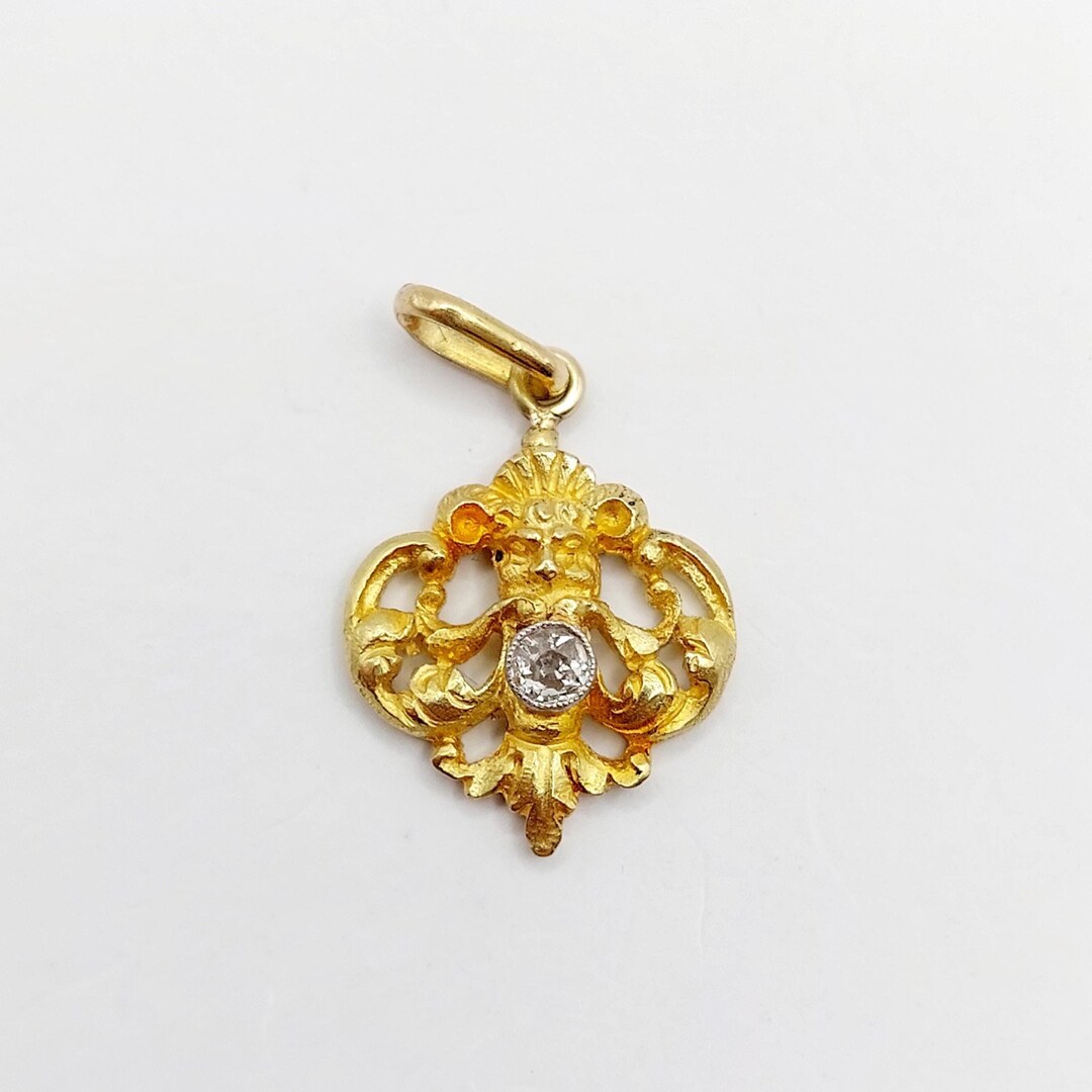 Pendentif Antique En Or 18k - Chimère Ou Satyre Avec Diamant Ancien - Vers 1900 - Occasion