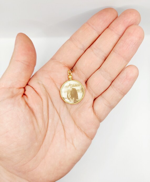 French antique secret locket pendant 18k gold pho… - image 8