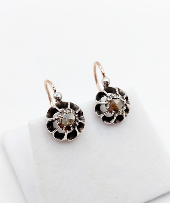French Victorian sleepers 18k rose gold and silve… - image 2