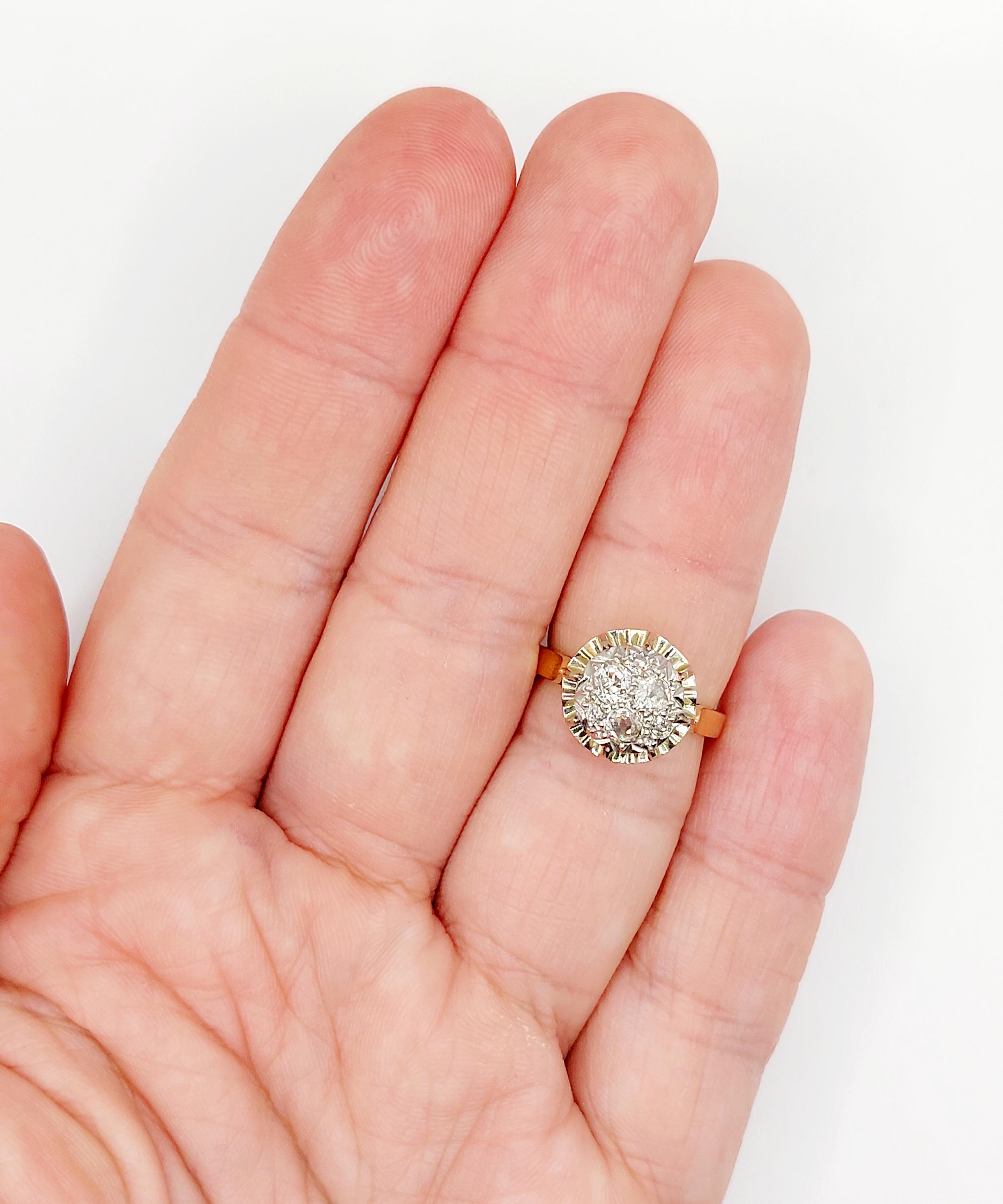 Bague Art Déco Années 1920 - Or Blanc 18k Avec Rubis Et Diamants Roses - Taille 61 - Occasion
