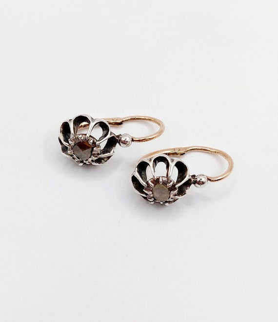 French Victorian sleepers 18k rose gold and silve… - image 6