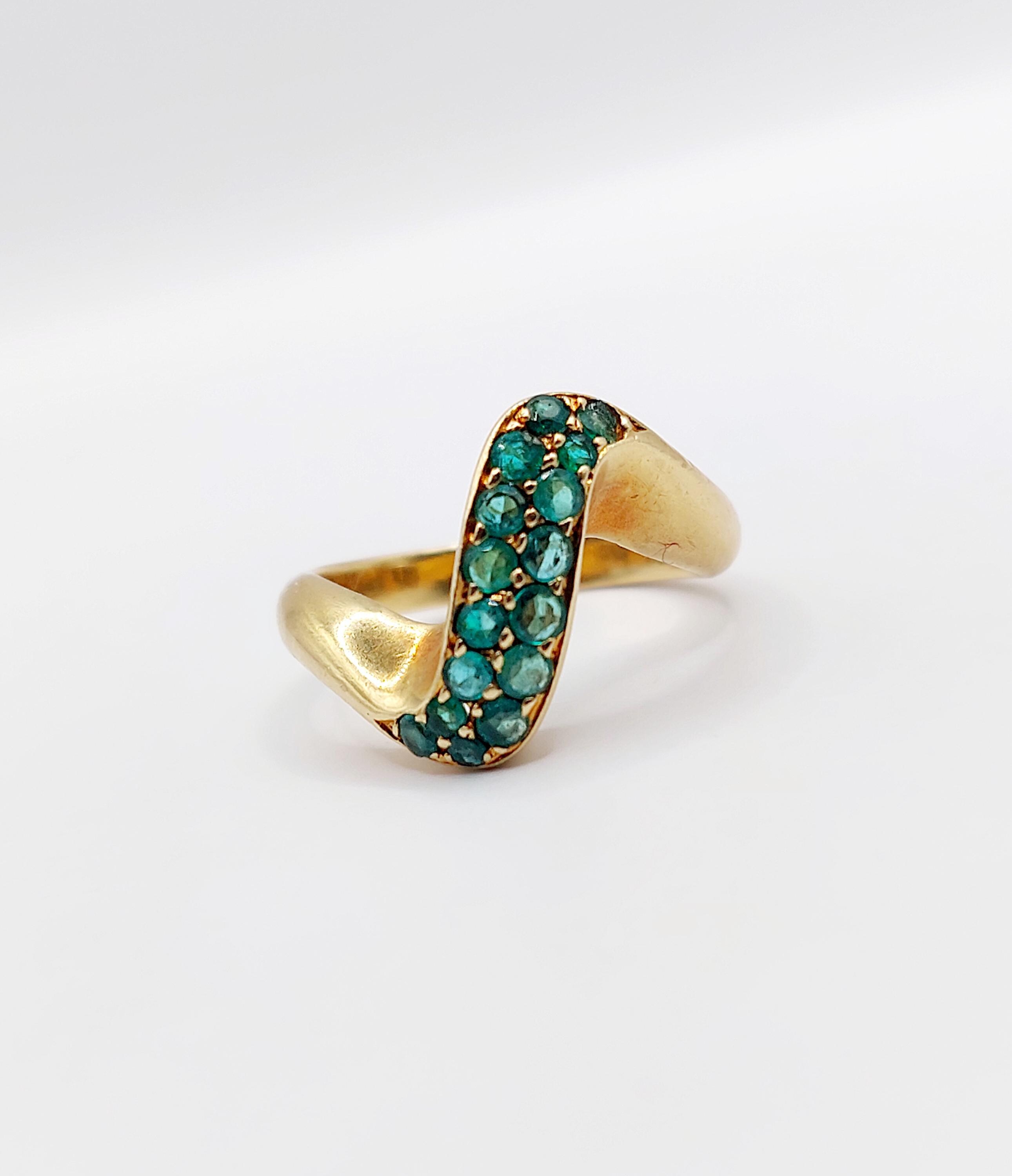 Bague Vintage Or 18k Pavé Diamants émeraudes Rubis - Bague Jonc Dôme Taille 49