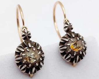 Boucles D'oreilles Dormeuses Antique Or 18k Avec Perle - Sertie Griffes, Circa 1900, Occasion