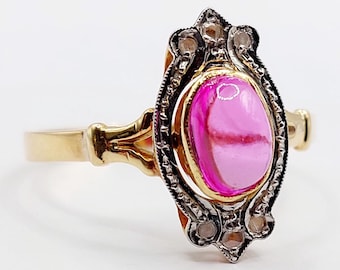 Bague Vintage Art Déco Or 18k - Rubis Et Diamants, Taille 51, Occasion