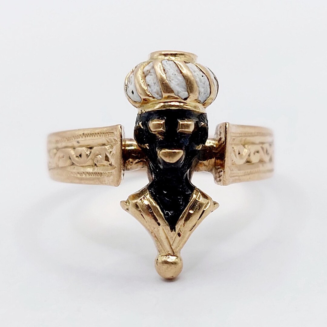 Victorian Ring 14k Rose Gold Finely Crafted and Enameled Moor's Head ...