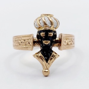 Victorian ring 14k rose gold finely crafted and enameled Moor&#39;s head (circa 1870)