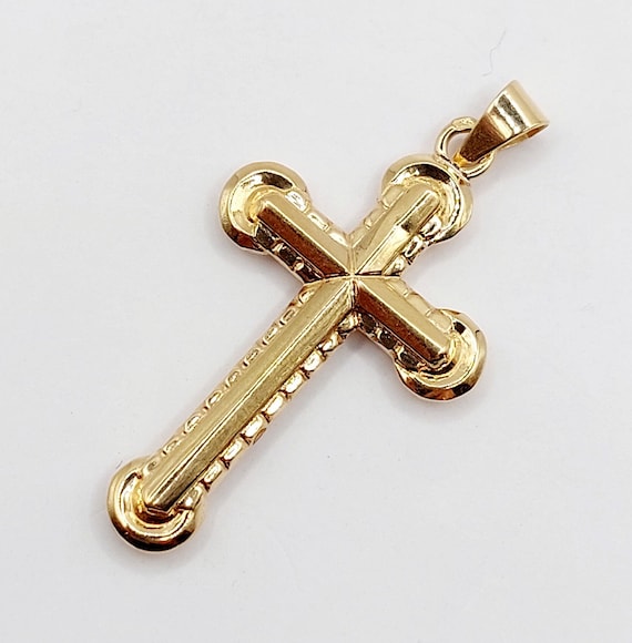 Vintage French cross pendant 18k gold finely deco… - image 1