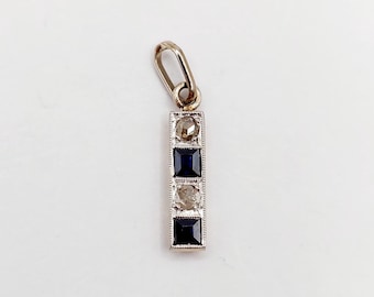 Art Deco hanger in 18 karaats witgoud met roosgeslepen diamanten en synthetische gekalibreerde saffieren (circa 1920)